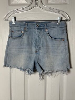 Jessica Simpson High Rise Button Fly Frayed Cutoff Shorts Light Wash Size 28
